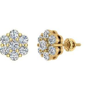 Cluster diamond earrings 14k Gold Flower Earrings